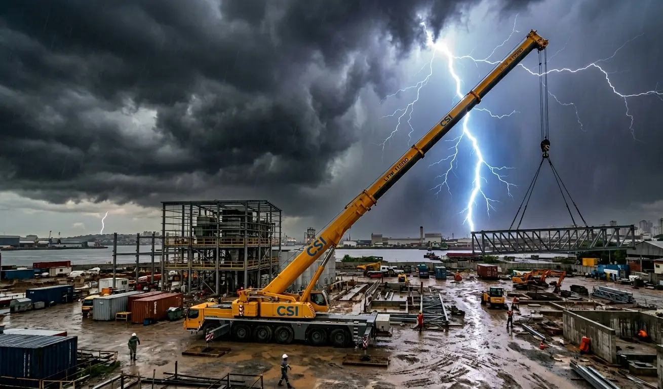 Segurança de Guindastes no Fim de Ano: Chuvas, Raios e Pressão por Obras